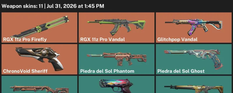 Valorant account inventory for LVL 54 · Glitchpop Vandal & Piedra del Sol Phantom