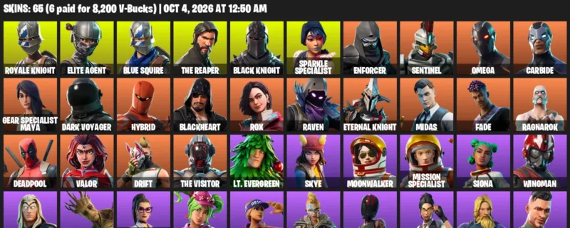 Fortnite account inventory for Royale Knight - Elite Agent - 65 Outfits