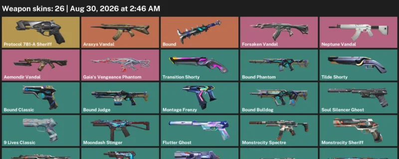 Valorant account inventory for LVL 202 · Araxys Vandal & Bound Phantom