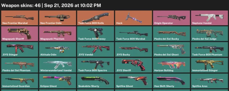 Valorant account inventory for LVL 100 · Task Force 809 Knife & Sys Vandal