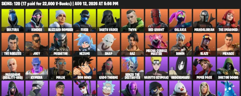 Fortnite account inventory for LVL 1753 - Sultura - Xander - 120 Outfits
