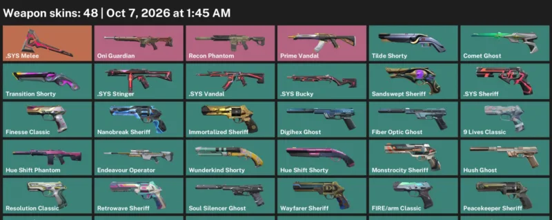 Valorant account inventory for LVL 401 · Sys Vandal & Sys Sheriff