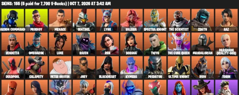 Fortnite account inventory for Carbon Commando - Prodigy - 120 Outfits