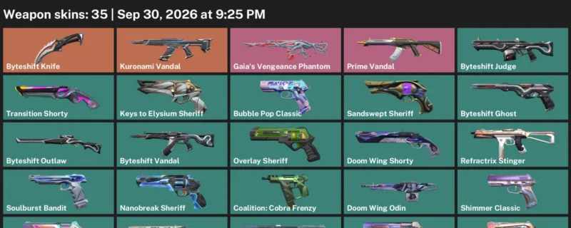 Valorant account inventory for LVL 377 · Byteshift Knife & Byteshift Vandal
