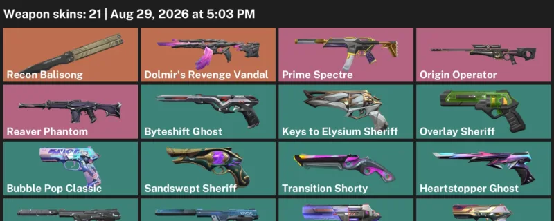 Valorant account inventory for LVL 281 · Dolmir's Revenge Vandal & Game Over Sheriff