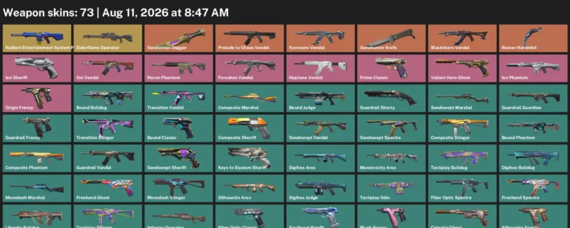 Valorant account inventory for LVL 154 · Reaver Karambit & Sandswept Dagger & 73 Skins Reaver Karambit