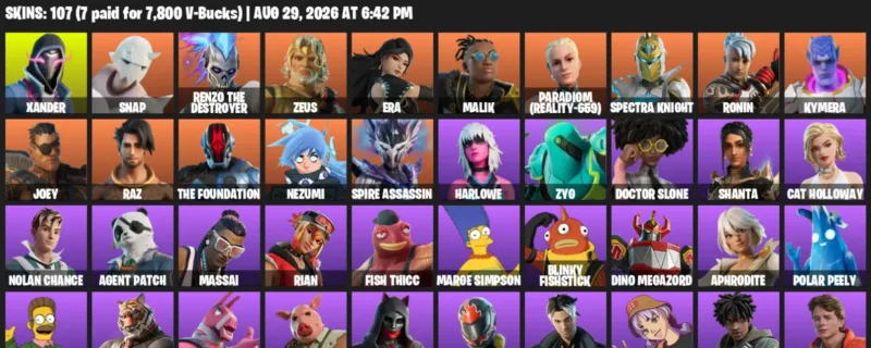 Fortnite account inventory for LVL 1469 - Xander - Snap - 107 Outfits