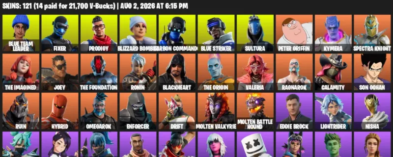 Fortnite account inventory for LVL 2730 - Blue Team Leader - Fixer - 121 Outfits