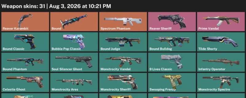 Valorant account inventory for LVL 234 · Reaver Karambit & Bound Phantom