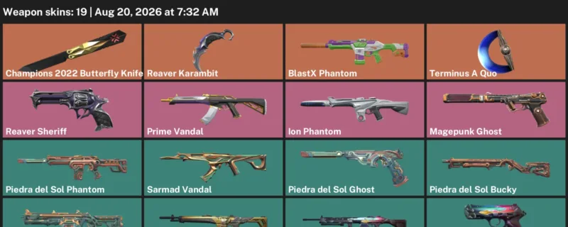 Valorant account inventory for LVL 40 · 19 Skins Champions 2022 Butterfly Knife & Reaver Karambit
