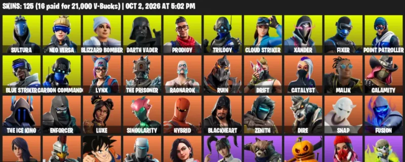 Fortnite account inventory for Sultura - Neo Versa - 120 Outfits