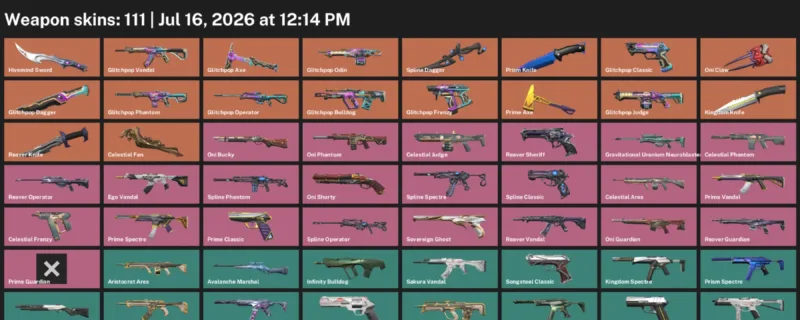 Valorant Accounts listing: LVL 68 · Celestial Fan & Glitchpop Dagger · 111 Skins - Gold 3, 111 skins