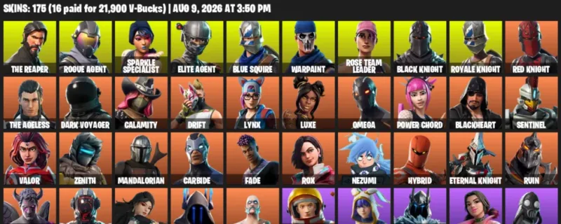 Fortnite account inventory for LVL 2042 - The Reaper - Rogue Agent - 175 Outfits