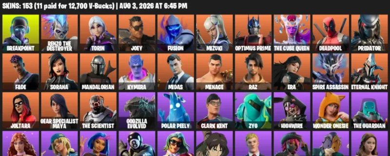 Fortnite account inventory for LVL 3820 - Breakpoint - Renzo the Destroyer - 153 Outfits
