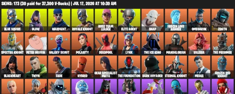 Fortnite Accounts listing: LVL 2415 - Blue Squire - Glow - 173 Outfits - 173 outfits
