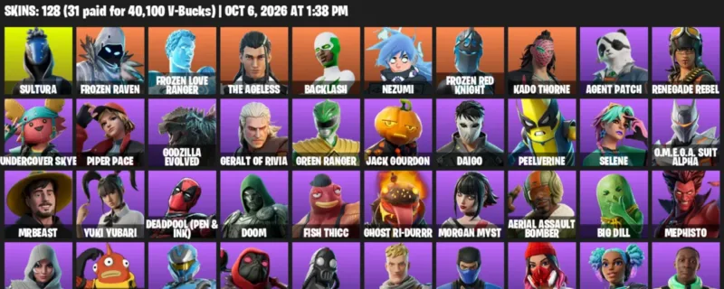 Fortnite account inventory for Sultura - Frozen Raven - 120 Outfits
