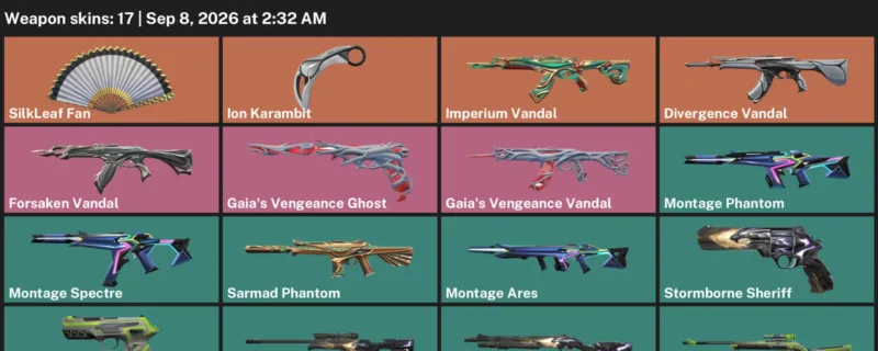 Valorant account inventory for LVL 26 · Ion Karambit & SilkLeaf Fan & 17 Skins Ion Karambit