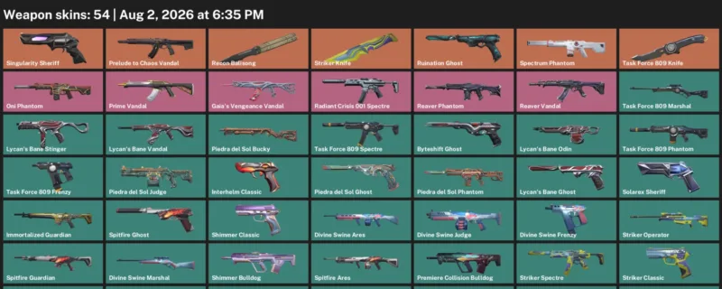 Valorant account inventory for LVL 152 · Task Force 809 Knife & 54 Skins Striker Knife