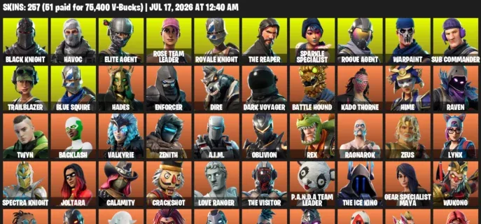 Fortnite Accounts listing: LVL 4656 - Black Knight - Havoc - 257 Outfits - 257 outfits
