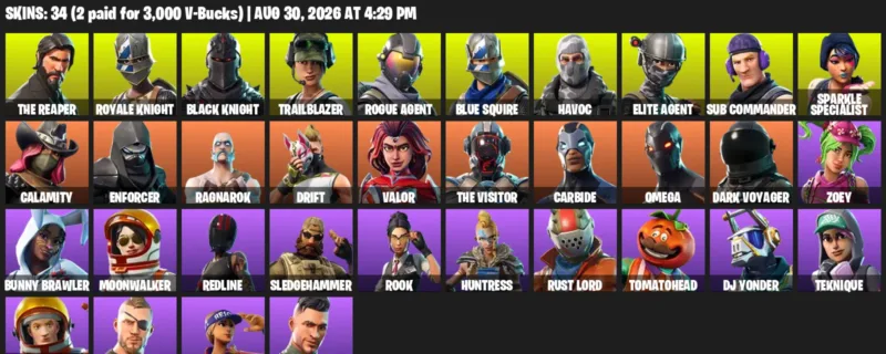 Fortnite account inventory for LVL 285 - The Reaper - Royale Knight - 34 Outfits