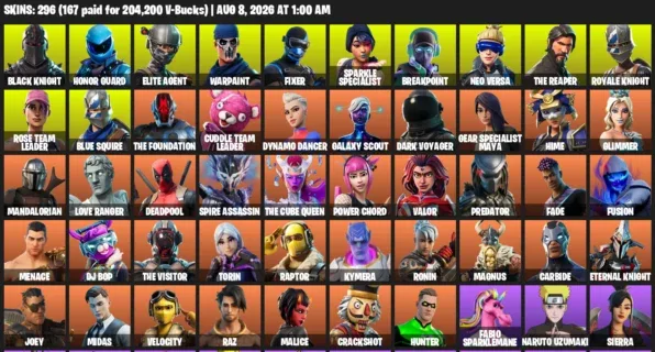 Fortnite account inventory for LVL 3351 - Black Knight - Honor Guard - 296 Outfits