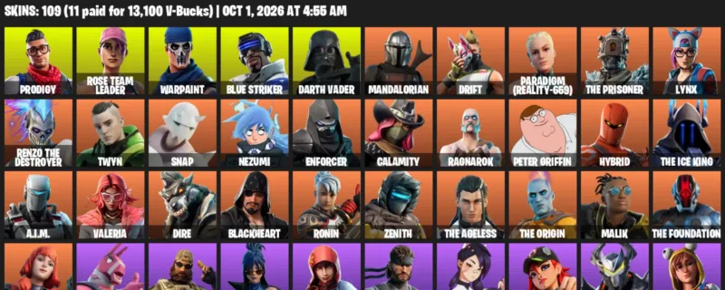 Fortnite account inventory for Prodigy - Rose Team Leader - 109 Outfits