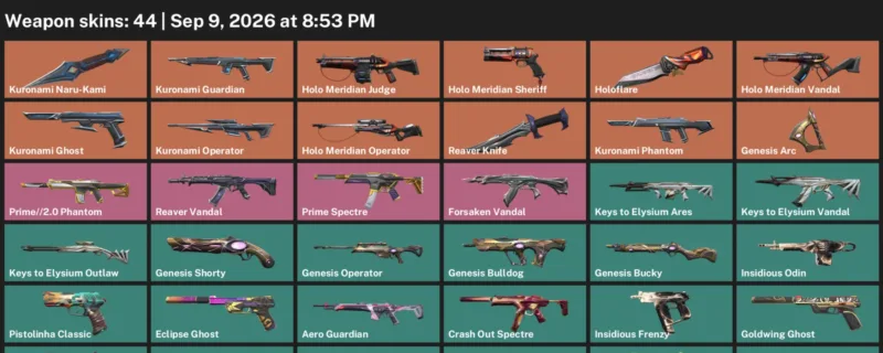 Valorant account inventory for LVL 153 · Reaver Knife & Aero Phantom