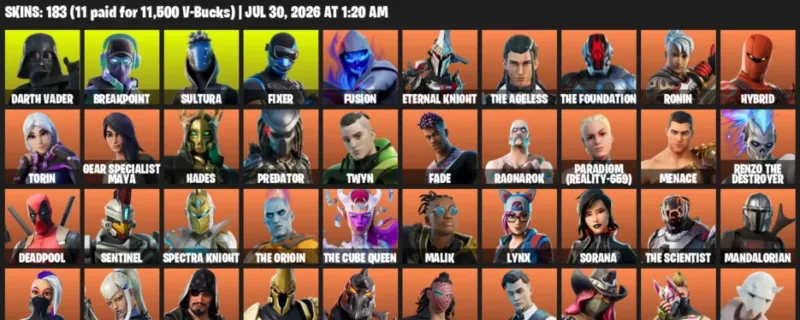 Fortnite Accounts listing: LVL 3622 - Darth Vader - Breakpoint - 183 Outfits - 183 outfits