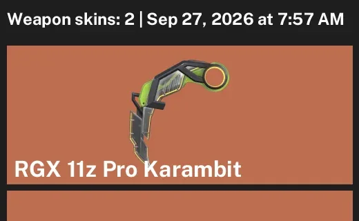 Valorant account inventory for LVL 21 · RGX 11z Pro Karambit & Mystbloom Operator