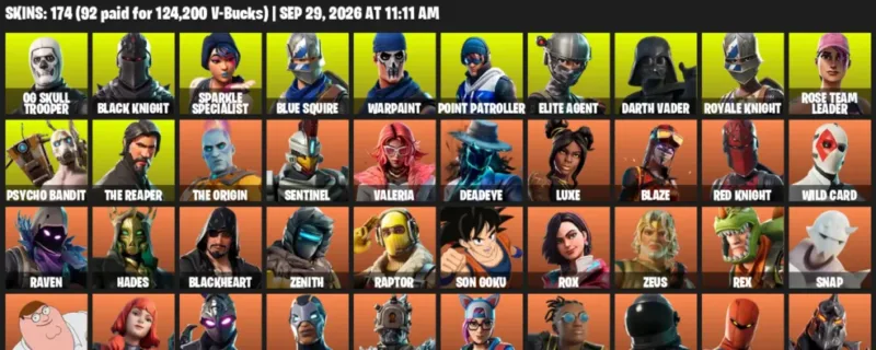 Fortnite account inventory for OG Skull Trooper - Black Knight - 120 Outfits