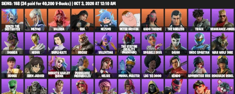 Fortnite account inventory for Renzo the Destroyer - Mizuki - 120 Outfits