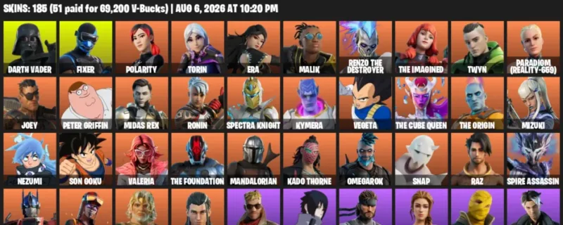 Fortnite account inventory for LVL 2455 - Darth Vader - Fixer - 185 Outfits