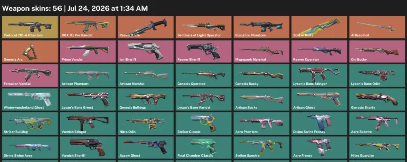Valorant Accounts listing: LVL 126 · Reaver Knife & Striker Knife · 56 Skins - Silver 2, 56 skins