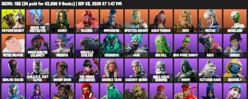 Fortnite account inventory for Psycho Bandit - Renzo the Destroyer - 120 Outfits