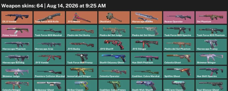 Valorant account inventory for LVL 182 · Task Force 809 Knife & Sys Vandal