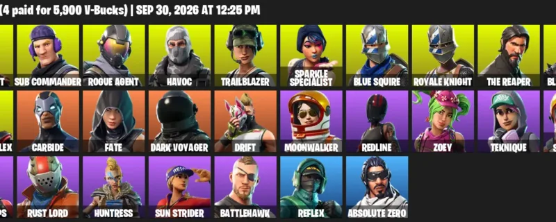Fortnite account inventory for Elite Agent - Sub Commander - 27 Outfits