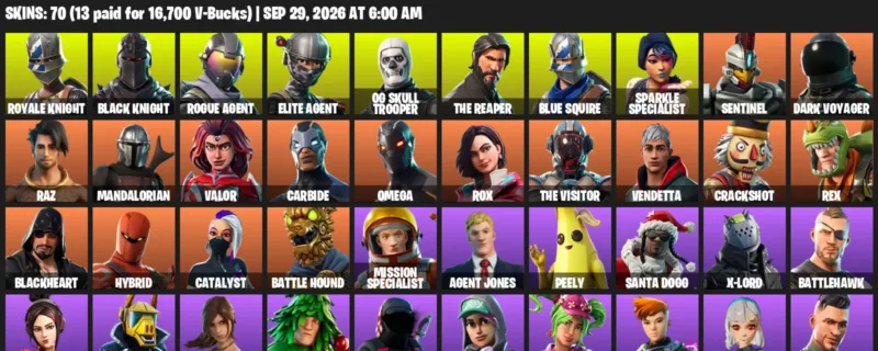 Fortnite account inventory for Royale Knight - Black Knight - 70 Outfits