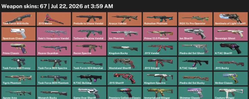 Valorant Accounts listing: LVL 103 · .SYS Melee & Task Force 809 Knife · 67 Skins - Diamond 1, 67 skins