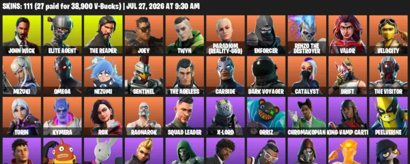 Fortnite Accounts listing: LVL 3351 - John Wick - Elite Agent - 111 Outfits - 111 outfits