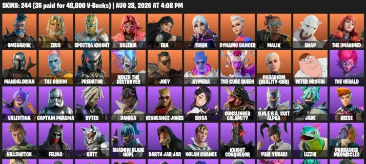 Fortnite account inventory for LVL 2338 - Omegarok - Zeus - 244 Outfits