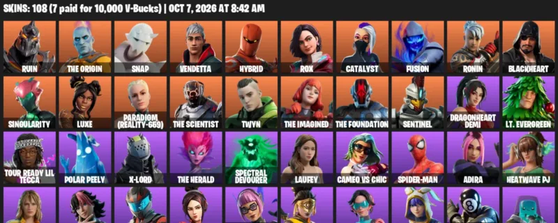 Fortnite account inventory for Ruin - The Origin - 108 Outfits