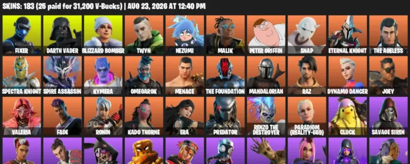 Fortnite account inventory for LVL 2435 - Fixer - Darth Vader - 183 Outfits