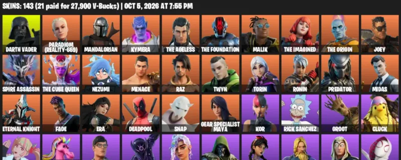 Fortnite account inventory for Darth Vader - Paradigm (Reality-659) - 120 Outfits