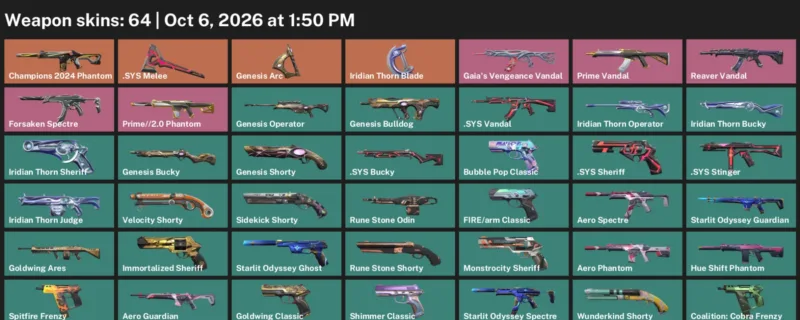 Valorant account inventory for LVL 297 · Iridian Thorn Blade & Sys Vandal