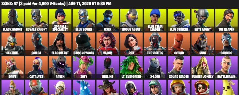 Fortnite account inventory for LVL 613 - Black Knight - Royale Knight - 47 Outfits