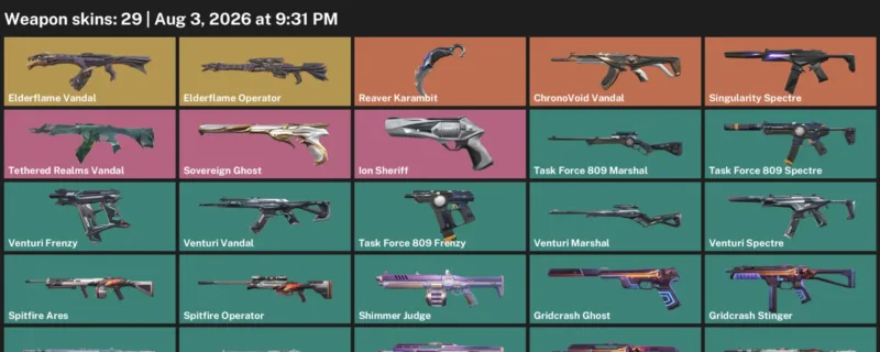 Valorant account inventory for LVL 78 · Reaver Karambit & Elderflame Vandal