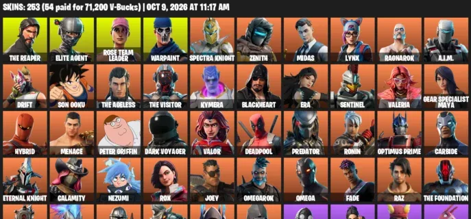 Fortnite account inventory for The Reaper - Elite Agent - 120 Outfits