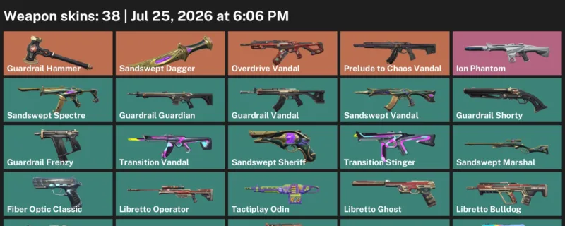 Valorant Accounts listing: LVL 102 · Sandswept Dagger · 38 Skins - Diamond 2, 38 skins