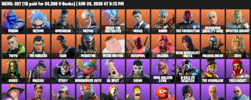Fortnite account inventory for LVL 3118 - Fusion - Nezumi - 207 Outfits
