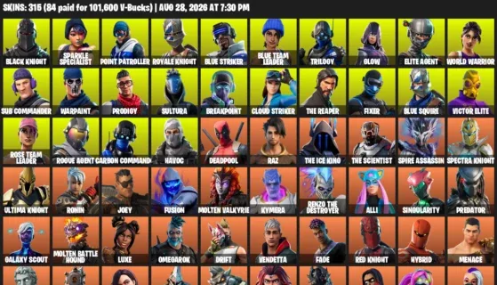Fortnite account inventory for LVL 2679 - Black Knight - Sparkle Specialist - 315 Outfits